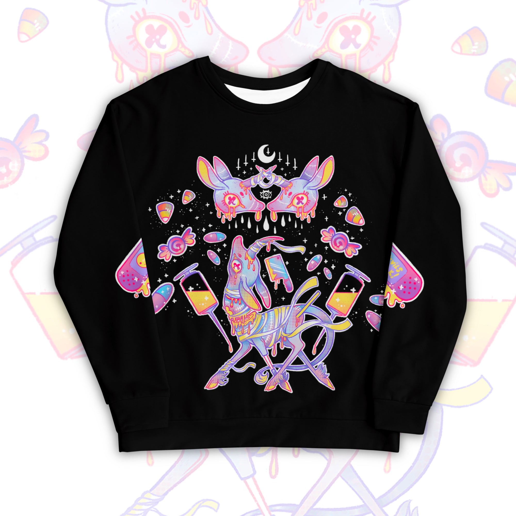 "Candy Gore X Unicorns (And Also Drugs)" All Over Print Sweater